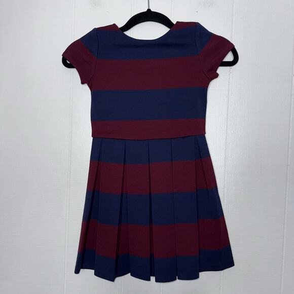 POLO Ralph Lauren Girl’s Striped Pleated Dress Burgundy Navy Size 6 NWT - Picture 2 of 5